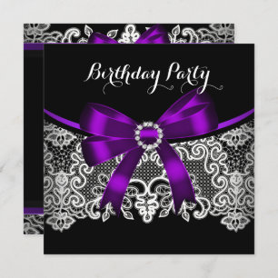 Eleganter Lila Bow Black Lace White Geburtstag Einladung