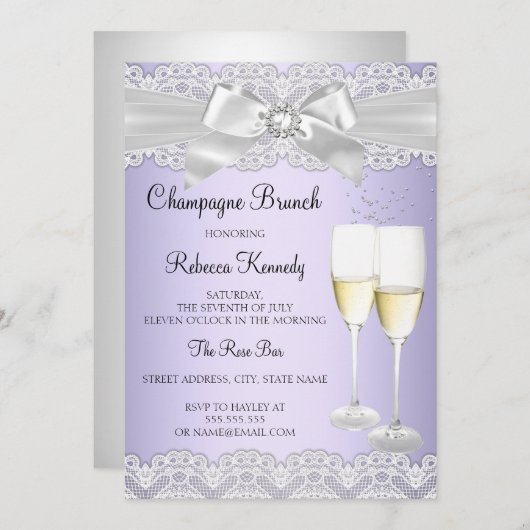 Eleganter Lila Champagnerbrunch Einladung (Vorne/Hinten)