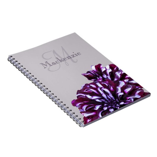 Eleganter lila Dahlia-Blume-Monogramm-individuelle Notizblock (Rechte Seite)