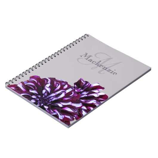 Eleganter lila Dahlia-Blume-Monogramm-individuelle Notizblock (Linke Seite)