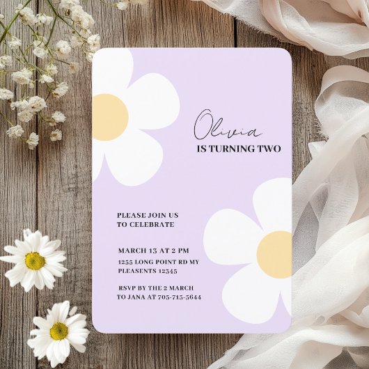 Eleganter Lila Daisy Spring Geburtstag Einladung