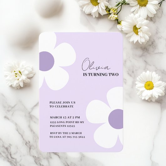 Eleganter Lila Daisy Spring Geburtstag Einladung