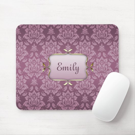 Eleganter Lila Damask mit Individuelle Name Mousepad (Mit Mouse)