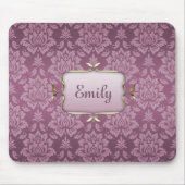 Eleganter Lila Damask mit Individuelle Name Mousepad (Vorne)