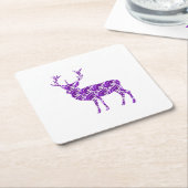 Eleganter lila Damast-Rotwild-Hirsch Rechteckiger Pappuntersetzer (angewinkelt)