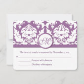 Eleganter Lila Damast RSVP Karte (Vorderseite)
