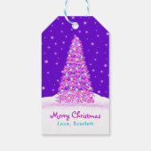 Eleganter, Lila dekorierter Weihnachtsbaum Geschenkanhänger (Rückseite)