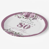 Eleganter Lila Flor 80. Geburtstag Pappteller (Schrägansicht)