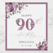 Eleganter Lila Flor 90. Geburtstag Weinetikett (Einzelnes Label)
