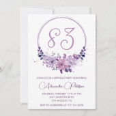 Eleganter Lila Flora 83. Geburtstag Einladung (Vorderseite)