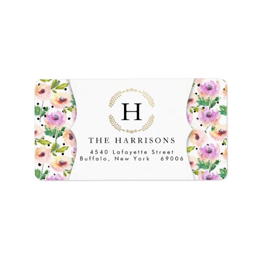 Eleganter Lila floraler Dalmatiner Dots Personalis Adressaufkleber (Vorne)