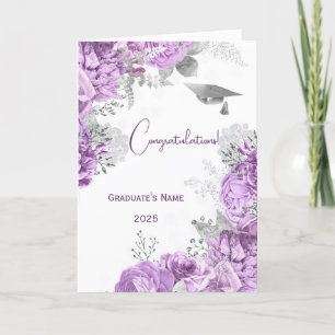 Eleganter Lila, floraler Personalisierter Abschlus Karte