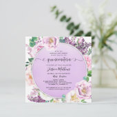 Eleganter Lila Foil, Blumenwasser Quinceñera Einladung (Stehend Vorderseite)