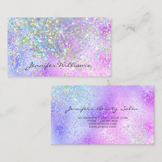Eleganter Lila Foil Holographic Glitzer Moderne Visitenkarte (Vorne/Hinten)