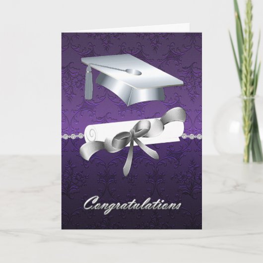 Eleganter Lila Foil wie Damask Abschluss Karte (Vorderseite)