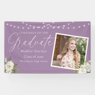 Eleganter Lila Foto Blumenstrauß Abschluss Banner