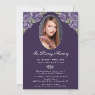 Eleganter Lila Foto-Gedenkservice Einladung