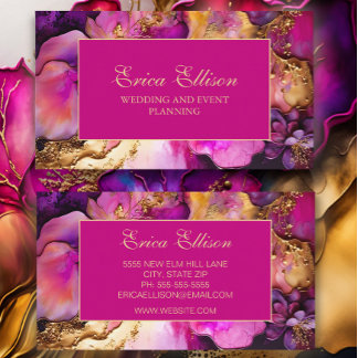Eleganter Lila Fuchsia Gold Floral Wedding Planner Visitenkarte