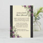 Eleganter Lila Garden Floral Ivory Damask Hochzeit Einladung (Stehend Vorderseite)