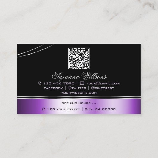 Eleganter, Lila, gekrönter Dekorcode QR-Code Visitenkarte (Rückseite)