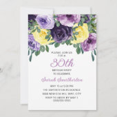 Eleganter Lila-gelber Blumenstrauß 30. Geburtstag Einladung (Vorderseite)