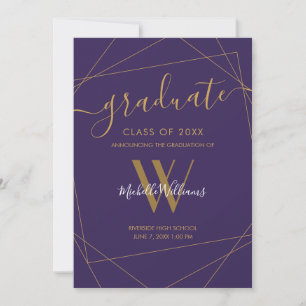 Eleganter Lila geometrischer Monogramm-Abschluss Ankündigung