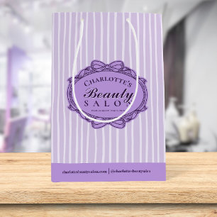 Eleganter lila gestreifter Vintage-Rahmen-Schönhei Mittlere Geschenktüte