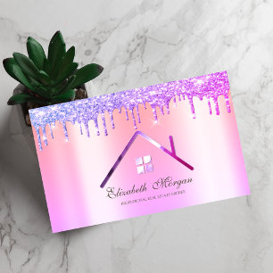 Eleganter lila Glitter-Tropfen Dach Immobilien Visitenkarte