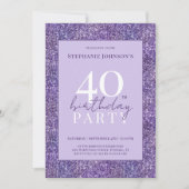 Eleganter Lila Glitzer 40. Geburtstag Party Einladung (Vorderseite)