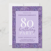 Eleganter Lila Glitzer 80. Geburtstagsparty Einladung (Vorderseite)