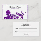 Eleganter Lila Glitzer Blumenfriseur Terminkarte (Vorne/Hinten)