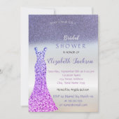 Eleganter Lila Glitzer Bokeh , Dress Brautparty Einladung (Vorderseite)