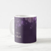 Eleganter Lila Glitzer Bokeh Glitzern mit Namen Kaffeetasse (Vorderseite Links)