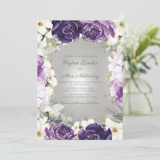 Eleganter Lila Glitzer Einladung (Stehend Vorderseite)