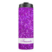 Eleganter Lila Glitzer Individuelle Name Thermosbecher (Vorderseite)