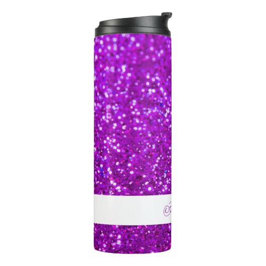 Eleganter Lila Glitzer Individuelle Name Thermosbecher (Nach links gedreht)