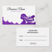 Eleganter Lila Glitzer Lady Hairdresser Terminkarte (Vorne/Hinten)
