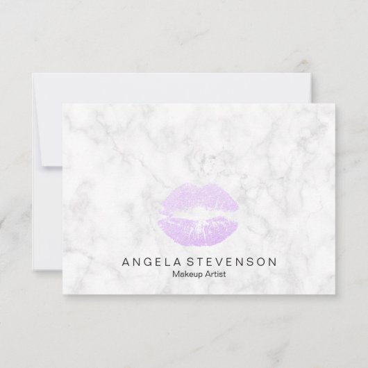 Eleganter lila Glitzer Lippen, weißer Marmor Dankeskarte (Rückseite)
