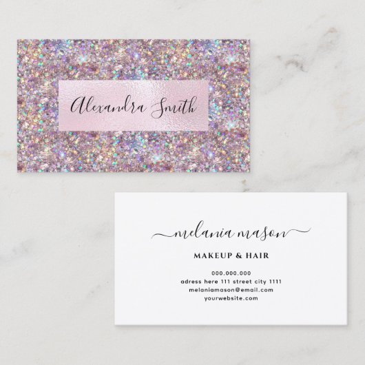 Eleganter Lila Glitzer Makeup Artist Visitenkarte (Vorne/Hinten)
