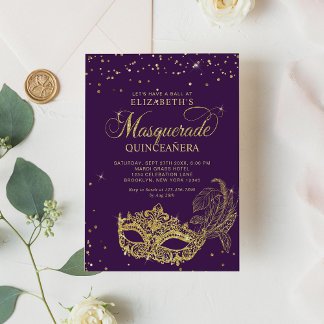 Eleganter Lila Glitzer Masquerade Quinceañera Einladung