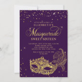 Eleganter Lila Glitzer Masquerade Sweet 16 Einladung (Vorderseite)