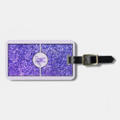 Eleganter Lila Glitzer Mit Monogramm Gepäckanhänger (Vorderseite horizontal)