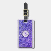 Eleganter Lila Glitzer Mit Monogramm Gepäckanhänger (Vorderseite vertikal)