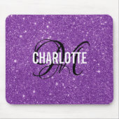Eleganter lila Glitzer-Monogramm-Mauspad Mousepad (Vorne)