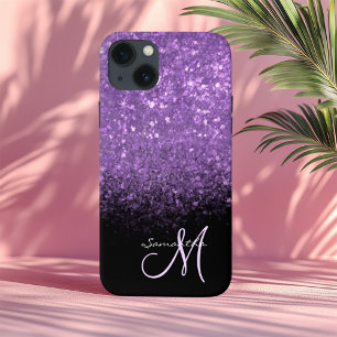 Eleganter lila Glitzer Ombre & Black Mit Monogramm Case-Mate iPhone Hülle