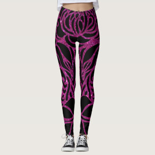 Eleganter Lila Glitzer Schwarze Zebra-Tierdrucke  Leggings