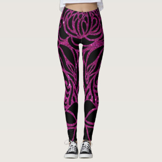 Eleganter Lila Glitzer Schwarze Zebra-Tierdrucke Leggings