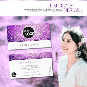 Eleganter Lila Glitzer Spark Stars Logo Visitenkarte