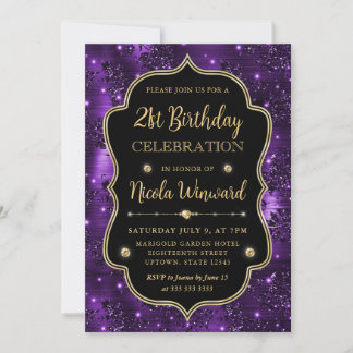 Eleganter Lila Glitzer Vintag Frame Geburtstag Einladung