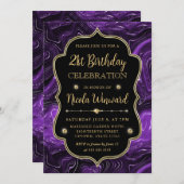 Eleganter Lila Glitzer Vintag Frame Geburtstag Einladung (Vorne/Hinten)